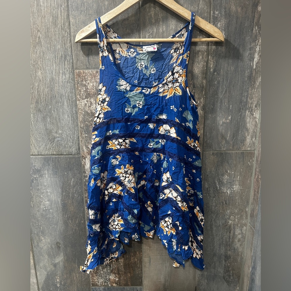 Free People Floral Navy Tank Top - Picture 1 of 4